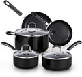 Cook N Home Pots and Pans Nonstick Kitchen Cookware Sets include Saucepan Frying Pan Stockpots 8-Piece, Heavy Gauge, Stay Cool Handle, Black