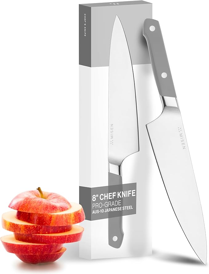 Misen 8" Chef Knife – High Carbon Japanese AUS-10 Stainless Steel – Hybrid German & Japanese Blade – Precision Kitchen Knife for Professionals & Home Cooks – Ultimate Cutting Performance - Gray