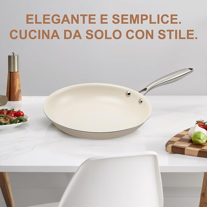 8.5 Inch and 10.25 inch Ceramic Nonstick Frying Pan Skillet - PFAS-Free, Non-Toxic, Oven Safe & Induction Ready, Aluminum Cookware with Stainless Steel Handle