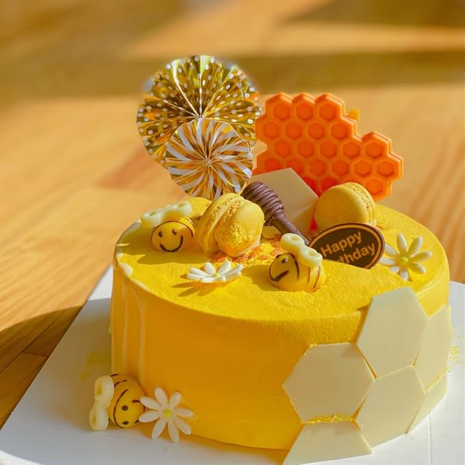 Honeycomb Bee Silicone Molds, Bee Lace Fondant Molds and Embossing Lace Fondant Mold for Cupcake Cake Decorating Sugar Chocolate Candy Baking Mold