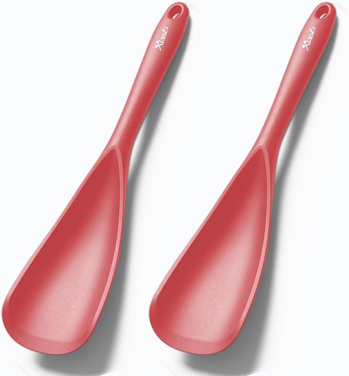 Silicone Spatula Spoon, Great for Both Cooking and Serving Durable BPA-Free Matte Black Silicone, Seamless Design, Safe for Nonstick Cooking Surfaces, 2-Pcs, Red