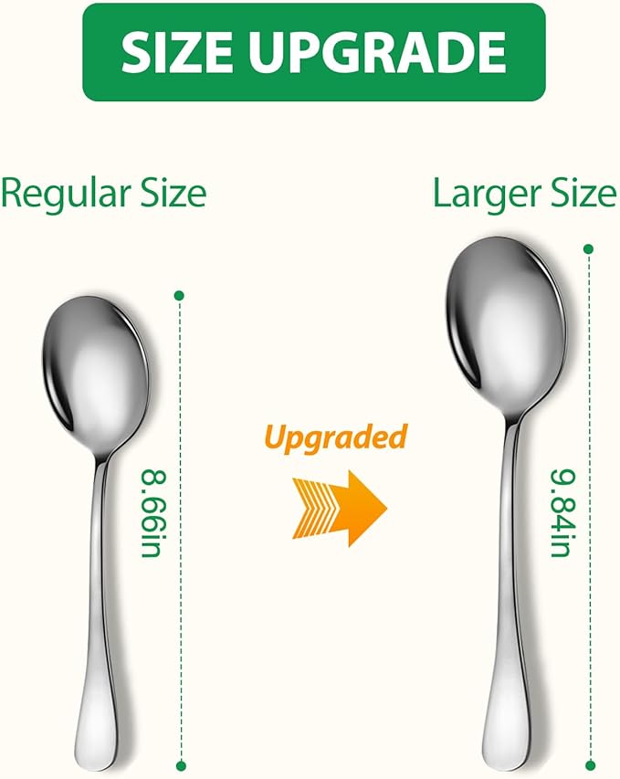 Stainless Steel Serving Spoons Set, 8pc, 10-Inch, Includes 8 Large Spoons, for Parties/Kitchen/Buffet/Catering, Dishwasher Safe