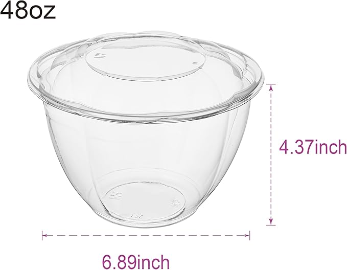 [48 oz. 150 Sets Clear Plastic Salad Bowls with Airtight Lids Disposable To Go Mixing Containers Serving for Fruit, Quinoa, Lunch and Meal Prep