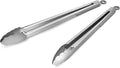 304 Stainless Steel Kitchen Cooking Tongs, 14" and 16" Set of 2 Sturdy Grilling Barbeque Brushed Locking Food Tongs with Ergonomic Grip, Grey
