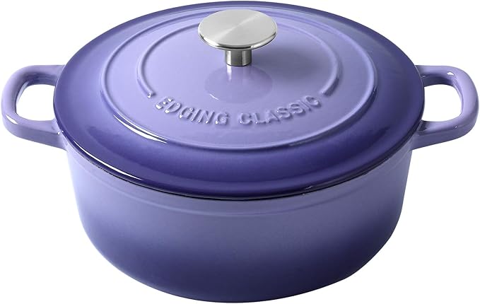 Enameled Cast Iron Covered Dutch Oven with Dual Handle, Dutch Ovens with Lid for Bread Baking, Safe to 500 degrees, 3.5 Quart, Purple