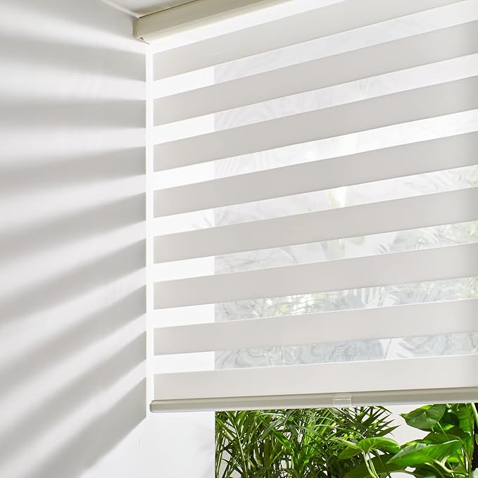 Persilux Cordless Zebra Blinds for Windows Free-Stop Roller Windows Shades (35" W X 64" H, Cream) Dual Layer Light Control for Day and Night, Light Filtering Sheer Shades for Home, Easy to Install