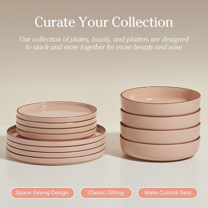 Our Place Dinner Bowls - Set of Four 8.5" Handcrafted Ceramic Pasta Bowls | Deep Plate Bowl Hybrid for Salads, Rice & More | Chip-Resistant, Restaurant-Grade, Stackable, Modular Design | Spice