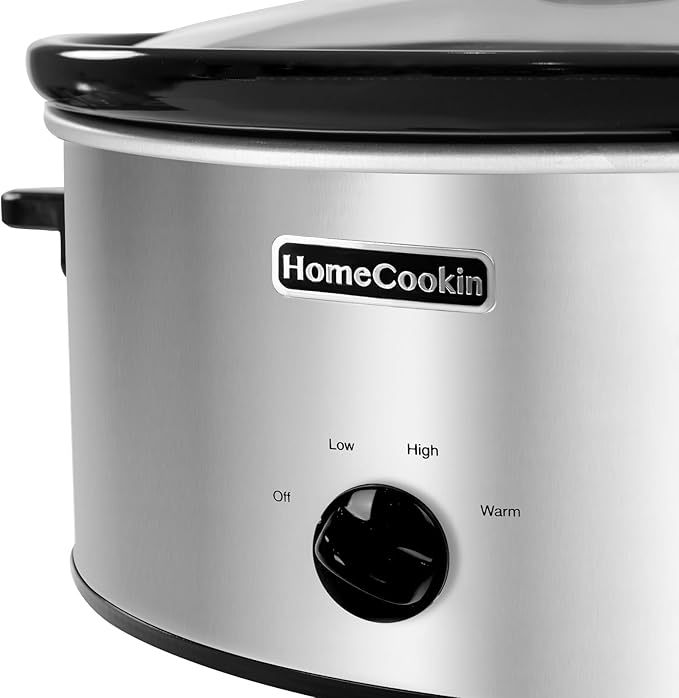 HOMECOOKIN 7 Quart Slow Cooker Oval Manual Pot Food Warmer with 3 Cooking Settings, Stainless Steel