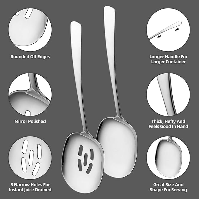 SOLEADER Extra Large Slotted Serving Spoon, 12 Inch Stainless Steel, Slotted Spoons for Cooking, Buffet Silverware, Dishwasher Safe, Pack of 12