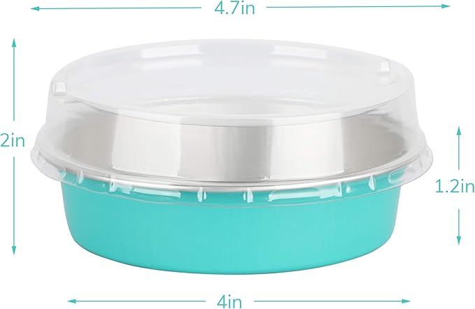 Beasea Mini Pie Pans with Lids, 4 Inch 50 Pack Disposable Cake Pans, 8 Oz Elegant Blue Aluminum Pie Pans for Tart, Quiche & Cheesecake