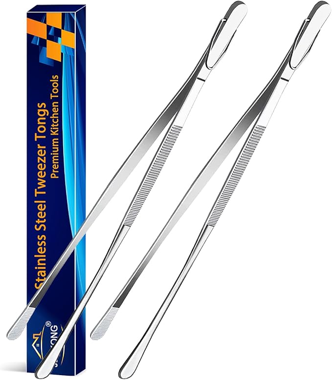 JETKONG 2 Pieces Long Food Tweezers Kitchen Tweezer Tong Chopsticks Tongs Stainless Steel Kitchen Cooking Forceps