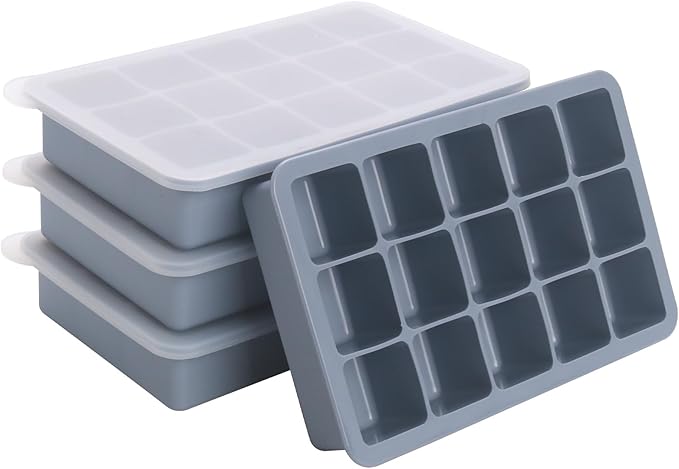 2 Tbsp Silicone Freezer Molds - Perfect for Storing Garlic, Herbs, Ginger, Pesto, Tomato Paste, Lemon Juice, Purees and More - Silicone Food Freezer Tray(Blue 4 Pack)