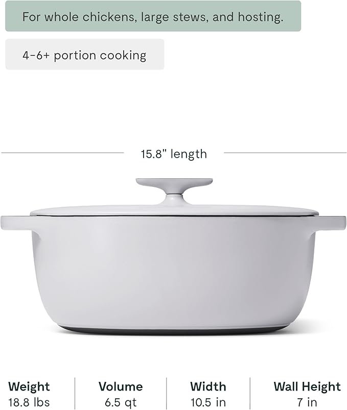 Caraway Enameled Cast Iron Dutch Oven - 8qt Dutch Oven With Lid - 3 Layer Enamel Coating - No Seasoning Required - Compatible With All Stovetops - Oven Safe - No Forever Chemicals - Gray