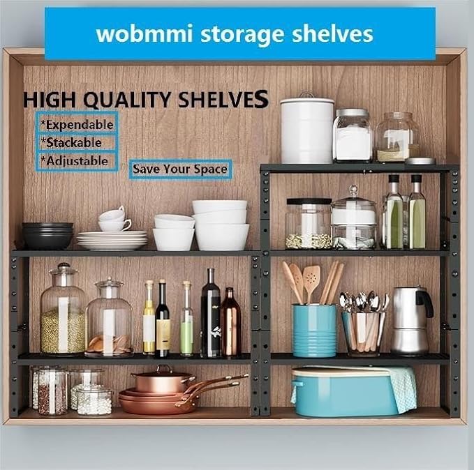 Expandable,Adjustable & Stackable Spice Rack, Cabinet Kitchen Countertop Shelf Organizer,Metal Pantry Storage Shelves - Space-Saving Storage Solution(2Packs/Black/Large)