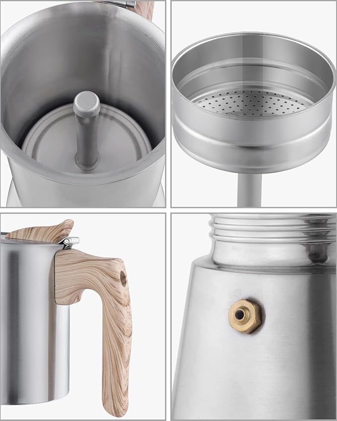 Sivaphe Stovetop Espresso Maker Stainless-Steel 3.5 oz, 1-2 Cup Coffee Maker Induction Moka Pot, 100ml Moka Campaing Coffee Pot, Induction Italian Mocha Pot with Step-by-step Instructions(1 Cup=50ml)