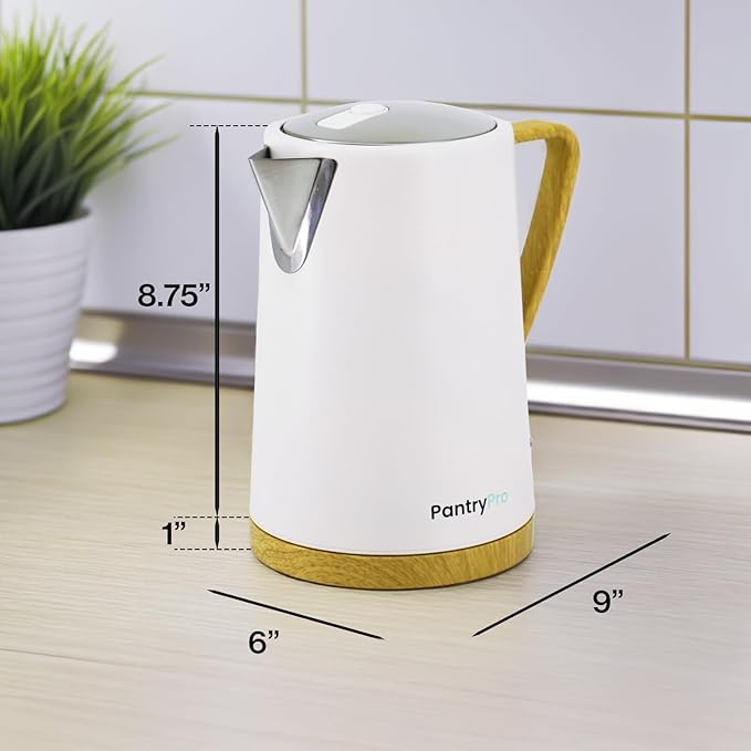 PantryPro 1.7L 1500W Rapid-Boil Electric Kettle - Stainless Steel Interior - Auto Shut-Off, Boil-Dry Protection, LED Indicator, Wide Opening - Cream White