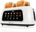4 Slice Toaster with Touch Screen Control, 1.5" Wide Long Slots, 6 Browning Levels & 6 Bread Types, Digital Timer, Memory, Defrost, Reheat (WHITE)