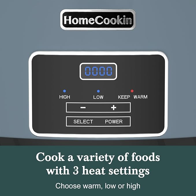 HOMECOOKIN 7-Quart Programmable Slow Cooker with Timer Keep Warm - Small Kitchen Appliance for Family Dinners - Serves 6+ People (Blue)