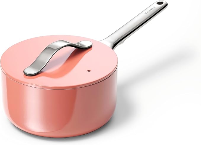 Caraway Nonstick Ceramic Sauce Pan with Lid (1.75 qt) - Non Toxic, PTFE & PFOA Free - Oven Safe & Compatible with All Stovetops (Gas, Electric & Induction) - Perracotta