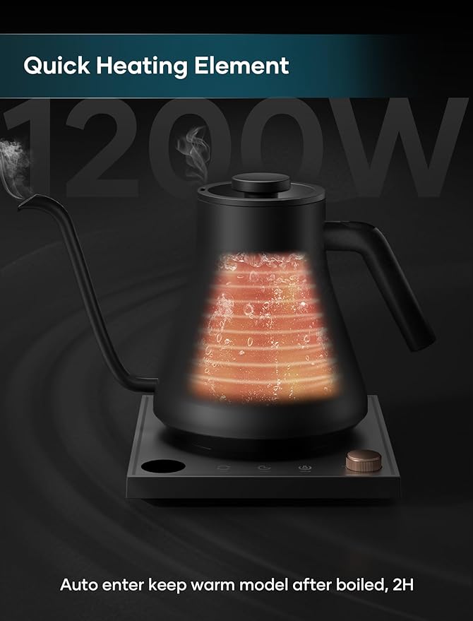 Electric Kettles, Gooseneck Electric Kettle, ±1℉ Temperature Control, Stainless Steel Inner, Quick Heating, for Pour Over Coffee, Brew Tea, Boil Hot Water, 0.9L Artisan