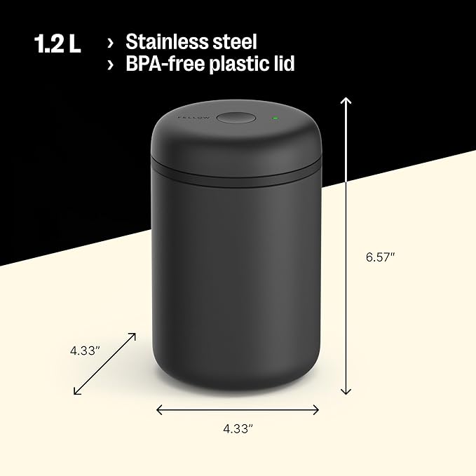 Fellow Atmos Electric Vacuum Canister & Storage Container - Airtight Coffee & Food Storage Containers - Coffee Containers - (Matte Black, 1.2 Liter)