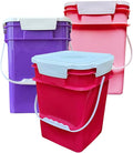 House Naturals 4 Gallon Square Food Grade Bucket Pail with Plastic Handles and Lid (Pack of 3) Made in USA containers (Pink/Magenta/Purple - White lids)