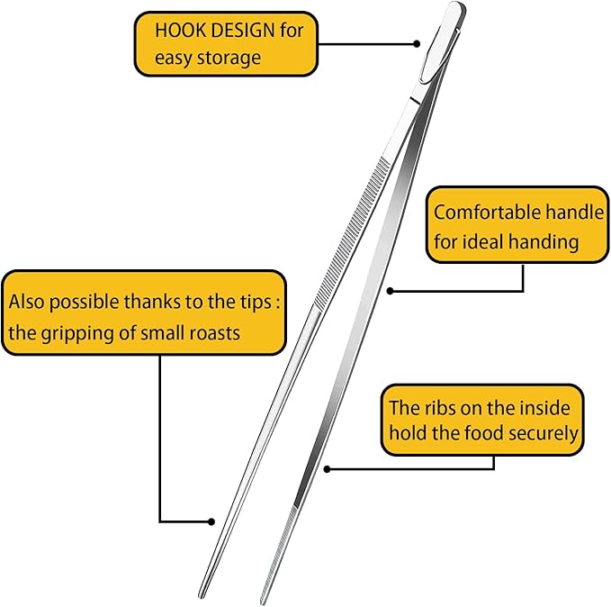 JETKONG 2 Pieces Extra-Long Tweezer Tongs 12-Inch Stainless Steel Tweezers Chef Tweezers