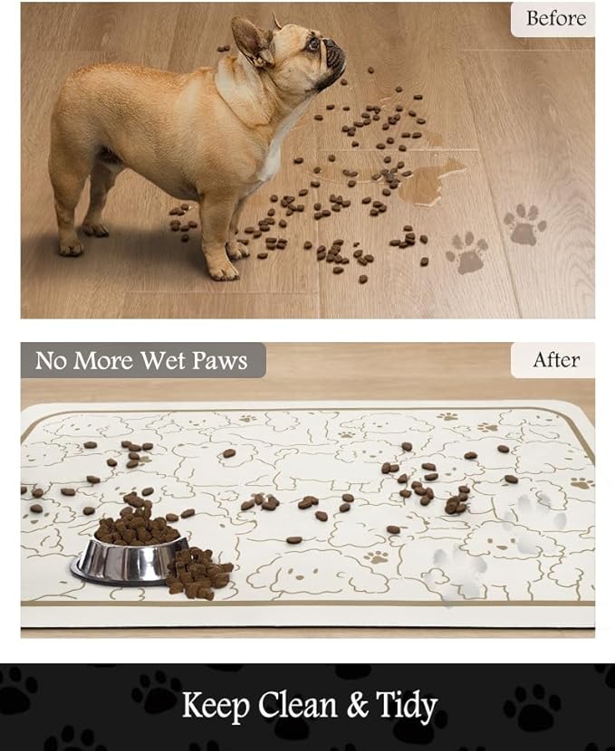 Pet Feeding Mat-Absorbent Dog Mat for Food and Water Bowl-No Stains Quick Dry Water Dispenser Mat-Dog Accessories Pet Supplies-Bowl for Messy Drinkers（FRAMEDOGS,17"x34"