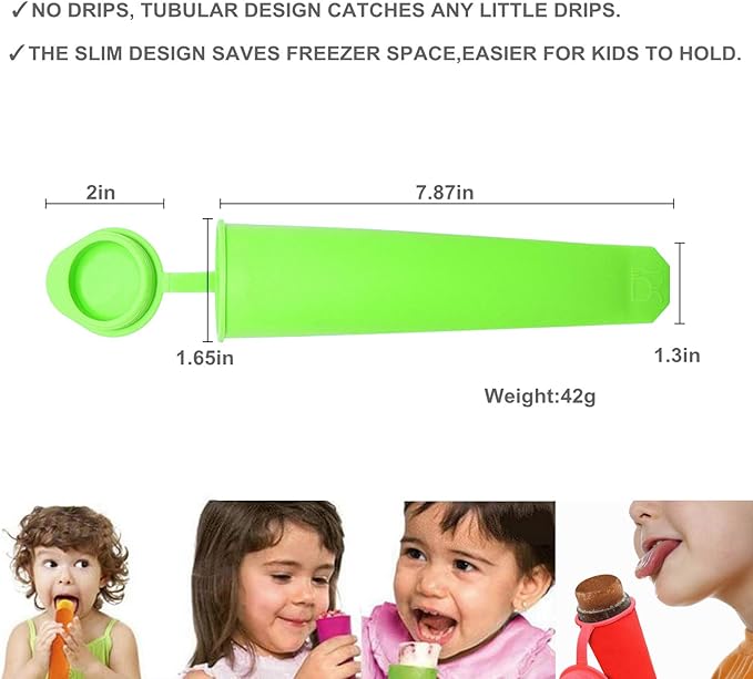 Silicone Ice Pop Molds,BPA Free Popsicle Molds with Attached Lids,Reusable DIY Popsicle Molds for Kids,Set of 6 (Pure color)