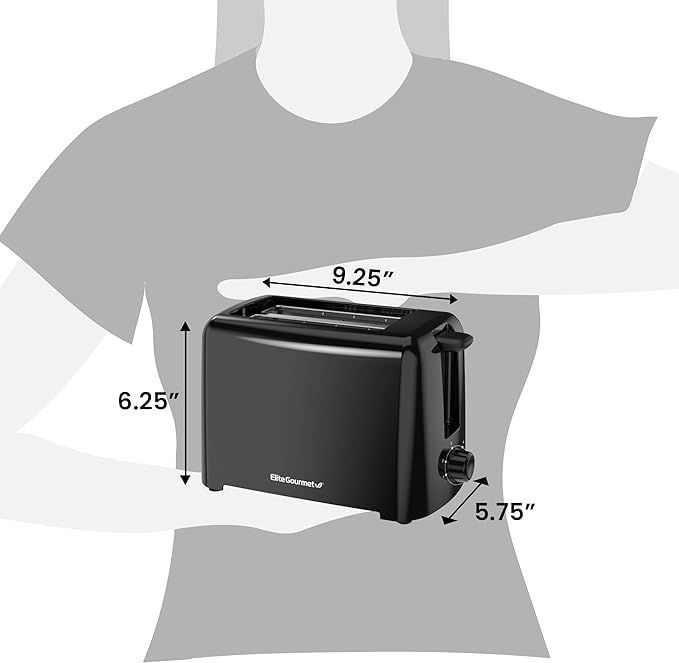 Elite Gourmet ECT1027B Cool Touch Toaster with 6 Temperature Settings & Extra Wide 1.25" Slots for Bagels, Waffles, Specialty Breads, Puff Pastry, Snacks, ETL Certified, 2 Slices, Black