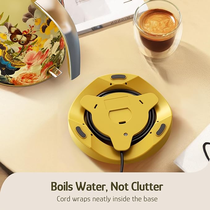 Hazel Quinn X Eduardo Recife Collaboration Electric Kettle - 1.7 Liters (57oz) Stainless Steel Water Kettle, BPA-Free Interior, 1200W Fast Boiling, Cordless, Automatic Shut Off - Floral Printed