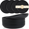 Wrova Wheat Straw Plates - 9 Inch Unbreakable Dinner Plates Set of 8 - Dishwasher & Microwave Safe Plastic Plates Reusable - Lightweight Plate for kitchen,camping (pure black)