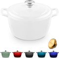 Signature Enameled Cast Iron Dutch Oven, Non-Stick Serving Pot with Tight Fitting Lid for Perfect Roasting, Baking, Sauteing, and Bread Making | 4.5Q (4.2L) - White