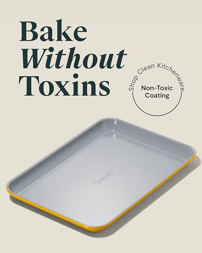 Caraway Nonstick Ceramic Small Baking Sheet (9x13”) – Non-Toxic, PTFE & PFOA Free – Oven Safe – Aluminized Steel Core – Mini Sheet Pan for Baking, Roasting & More - Marigold