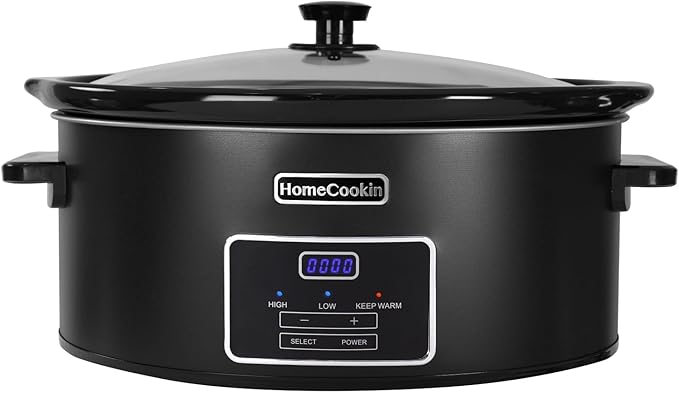 HOMECOOKIN 7 Quart Programmable Slow Cooker, Kitchen Appliances, Perfect Kitchen Small Appliance for Family Dinners, Black Stainless Steel