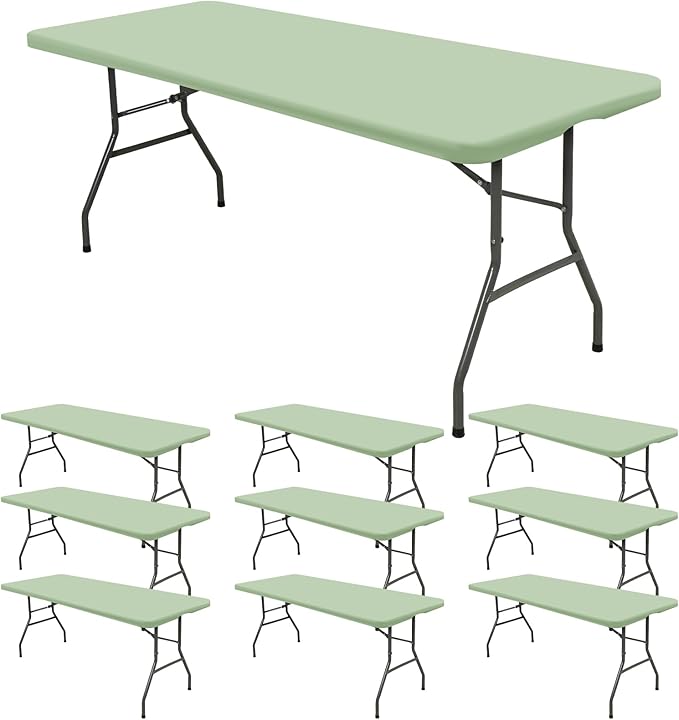 10 Pack Fitted Tablecloth for 6 Foot Rectangle Tables, Sage Green Elastic Outdoor Picnic Table Cover, Washable Stretch Folding Table Cloths 6 ft for Camping Party Patio Kitchen Banquet, 30" W x 72" L