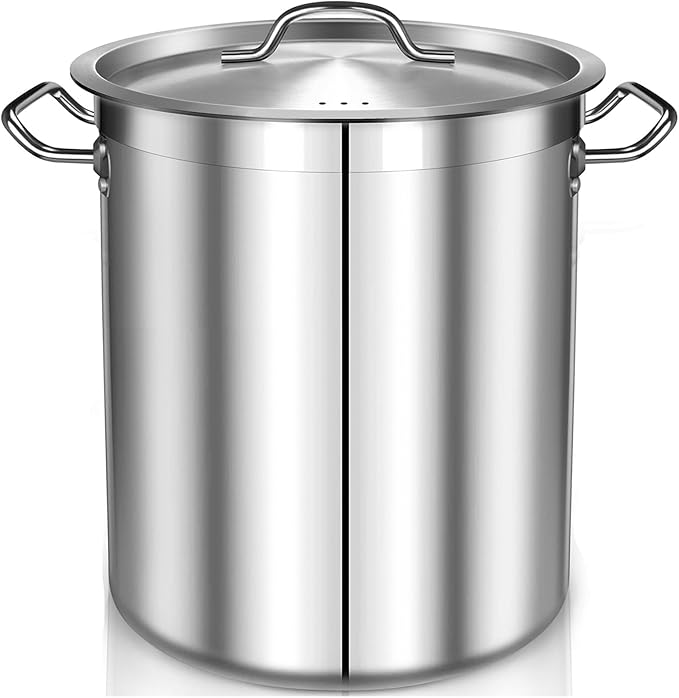 75 Quart Stainless Steel Stock Pot with Lid – Extra Large Commercial Cooking Pot for Soup, Stew, Seafood – Heavy Duty, Induction Ready – Perfect for Restaurants & Big Gatherings