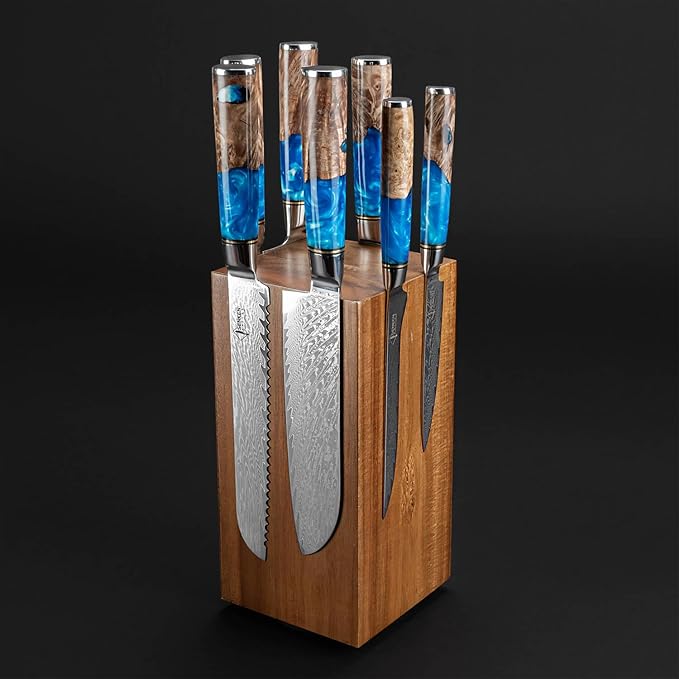 SENKEN Rotating Magnetic Knife Block without Knives, Natural Acacia Hardwood - 360 Degrees Rotation - Ultra Strong Neodymium Magnets, Universal Knife Holder & Storage (Rotating Magnetic Block)