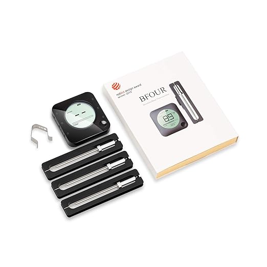 BFOUR Bluetooth Meat Thermometer Wireless Grill Thermometer with 3 Probes, Premium Digital Meat Thermometer Food Thermometer Timer Alarm for Smoker, Grill, Oven, Kitchen, Cooking, BBQ