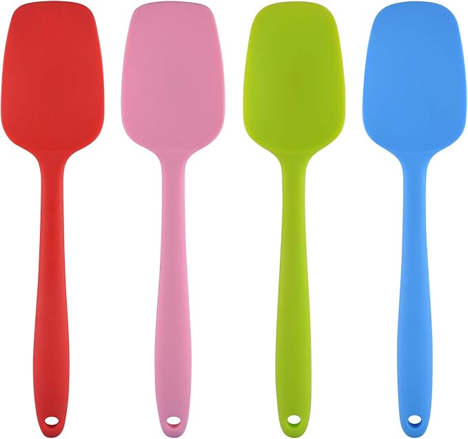 Silicone Spatulas, 10.6 inch Rubber Spoon Spatula Heat Resistant One Piece Design Seamless Non-Stick Spoonulas Flexible Scrapers Baking Mixing Tool (4 Pcs)