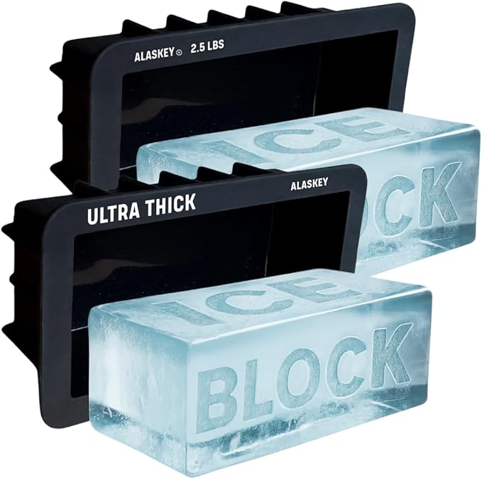 Alaskey® Extra Large Ice Block Mold 2.5 lbs (2-Pack) | Create Perfect Reusable Ice Bricks | Professional Silicone Mold for Crafting Giant Ice Cubes, Ideal for Ice Baths, Coolers, Bartender Accessories