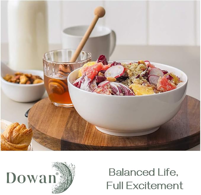 DOWAN Soup Bowls, Ramen Bowl for Noodle, 39 Ounce large Cereal Bowls for Kitchen, 7 Inches Centerpiece Bowls, Microwave and Dishwasher Safe, White