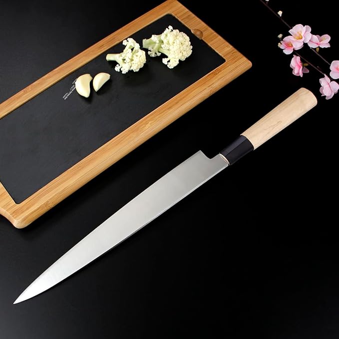 WILDMOK Left Handed Sushi Sashimi Knife 10 Inch with German Stainless Steel Yanagiba Chef Kitchen Knives for Left Handed Cutting Sushi, Fish Filleting & Slicing Vegetable