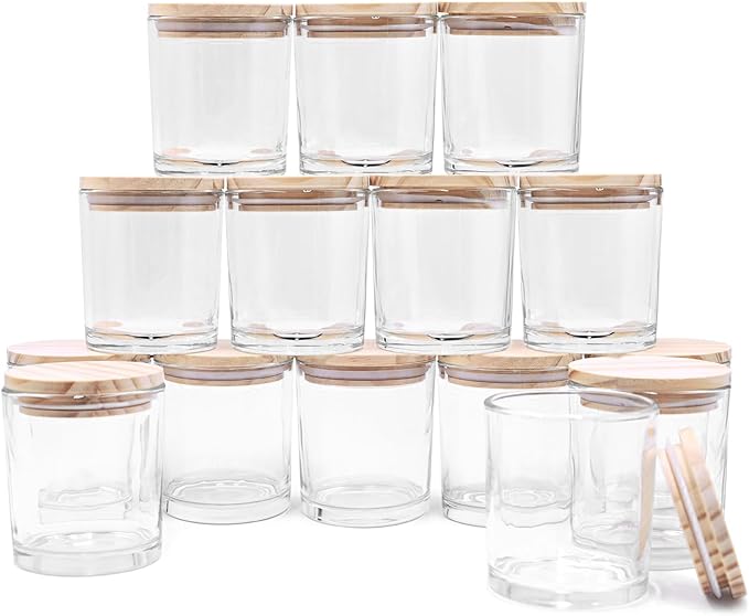 8 OZ Thick Candle Jars for Making Candles 15 Pcs, Clear Empty Jars with Wood Lids for Candle Making, Sample Container