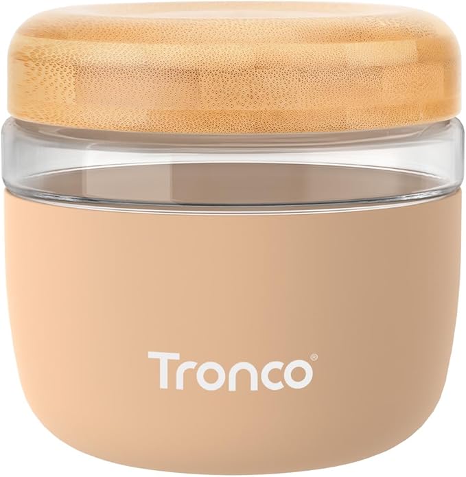 Tronco 24 oz Glass Container with Bamboo Lids, Food Storage Bowls for Soup, Stew & Overnight Oats, Meal Prep, Glass Lunch Bowl Container 100% Leak & Spill Proof, Airtight, BPA-Free- Ideal Gifts, Amber