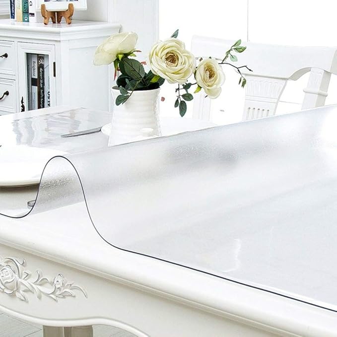 NECAUX Custom 39.4 x 108 Inch Frosted Table Cover Protector - 1.5mm Thick Kitchen Vinyl Transparent Desk Cover Plastic Protective Pad for 9 Foot Dining Room, Conference Table