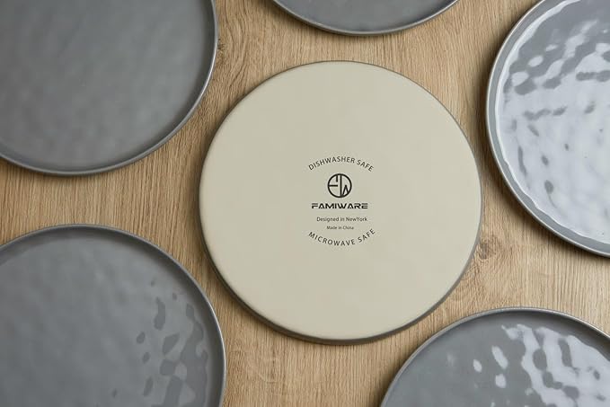 Famiware Mars Plates and Bowls Set, 18 Pieces Dinnerware Sets, Dishes Set for 6, Dark Gray