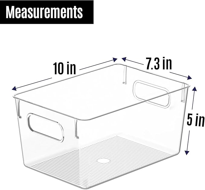 Clear Plastic Storage Bins, Pantry Organizers and Storage Containers Fridge Organizer Bins for Organizing Kitchen Cabinet Organizer Bin Bathroom Freezer Refrigerator Organization