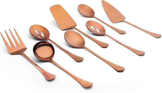 Avador® Premium Set of 8 Stainless Steel Hostess Serving Utensil Tool Set for Weddings | Buffer | Party | Kitchen | Restaurants (Rose Gold Plated)