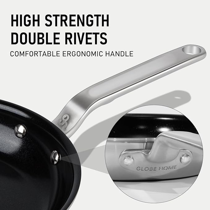 10 Inch Ceramic Non Stick Frying Pans - 5 Ply Stainless Clad Nonstick Skillet, Toxic, PTFE & PFOA FREE, Professional Cookware for Induction, All Stoves and Oven up to 650°F